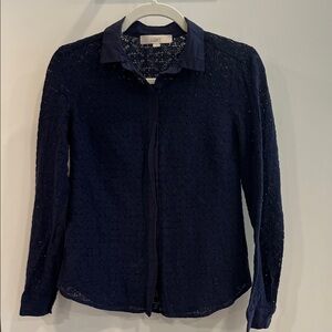LOFT Navy Lace Button Down Shirt